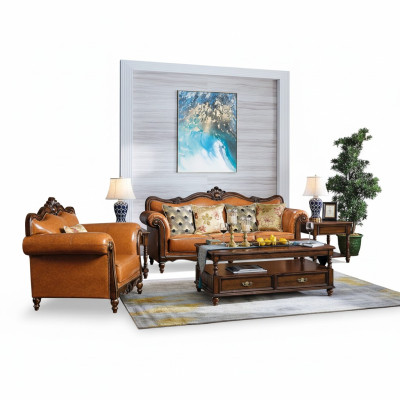Sofagarnitur 3+1 Sitzer Couch Ledersofa Klassische Couchen Orangene