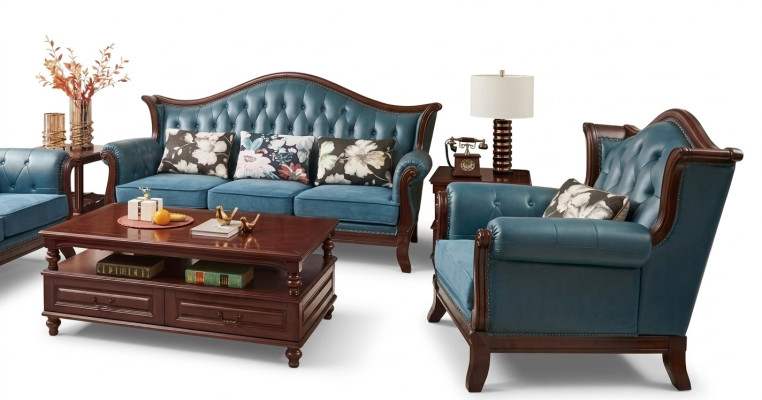 Chesterfield Klassische Ledergarnitur Barock Rokoko Sofagarnitur 3+1