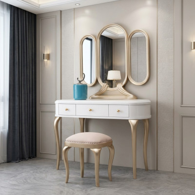 Schminktisch mit Spiegel Luxus Konsole Kommode Hocker Komplett Set