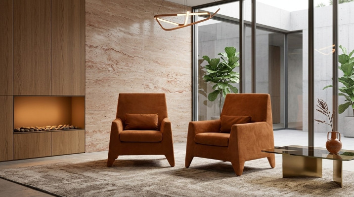 Sessel Sitz Modern Design Wohnzimmer Polster Einsitzer Textil Braun Stil Luxus