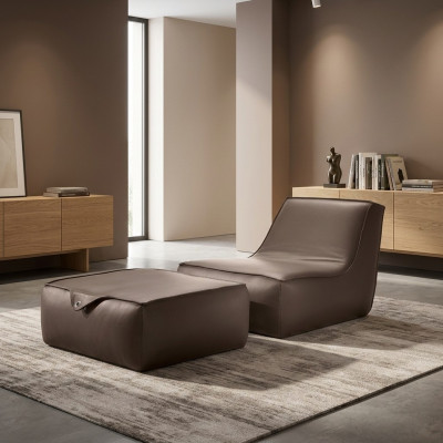 Design Sessel Hocker Luxus Einsitzer Modern Grau Leder Möbel Einsitzer Prianera