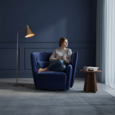 Sessel Einsitzer Italienischer Stil Polster Holz Textil Prianera Luxus Blau