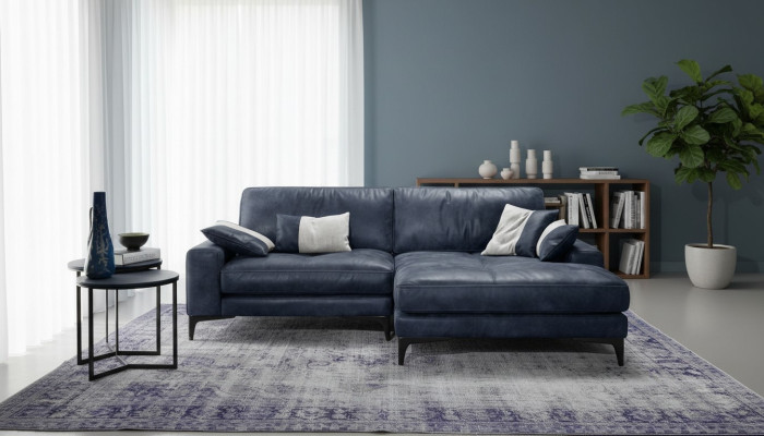 Ecksofa Sofa Wohnzimmer Sofas Leder Luxus L-Form Stil Modern Möbel Blau Neu