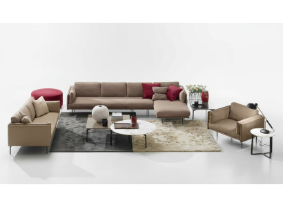 Braun Ecksofa L-Form Sofa Couch Design Polster Modern Textil Wohnzimmer