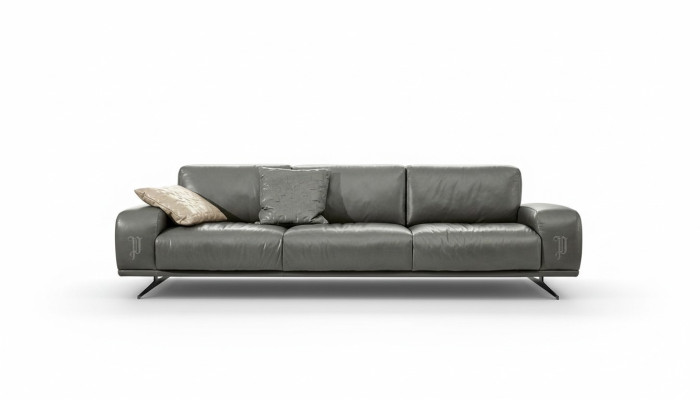 Sofa 3 Sitz Luxus Möbel Wohnzimmer Leder Couch Dreisitzer Grau Design Prianera