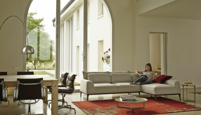 Ecksofa Moderne Design Grau Sofas Stoff L-Form Couch Wohnzimmer Sofa PRIANERA