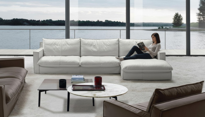 Ecksofa Leder L-Form Couch Eck Luxus Design Polster Weiß Wohnzimmer PRIANERA