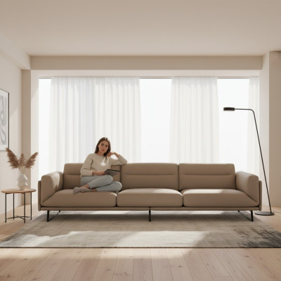 Sofa 4 Sitzer Ledersofas Luxus Design Couch Beige Luxus Polster Viersitzer xxl