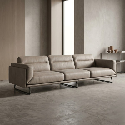 Sofa 4 Sitzer Ledersofas Luxus Design Couch Beige Luxus Polster Viersitzer xxl