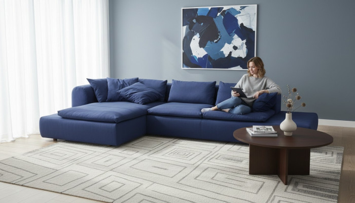 Ecksofa L-Form Möbel Blau Sofas Textil Couch Polsterung Couchen Sofa