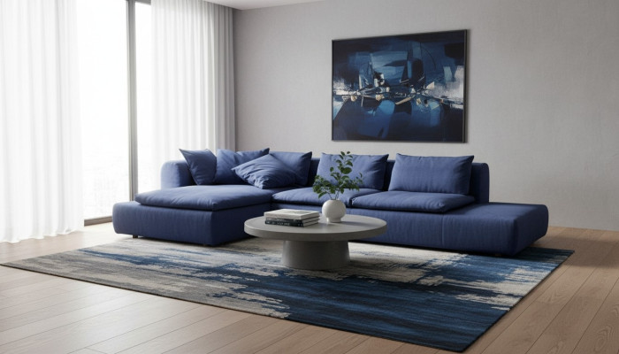 Ecksofa L-Form Möbel Blau Sofas Textil Couch Polsterung Couchen Sofa