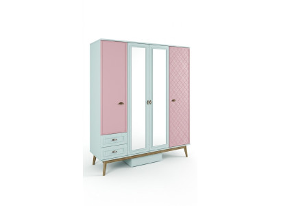 Kleiderschrank Kinderzimmer Schränke Mehrzweck Holz 4 türiger Rosa Schrank