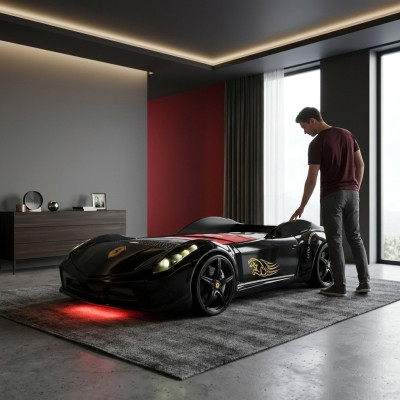 Kinder Möbel Bett Schlafzimmer Renn Auto Wagen Holz Betten Schwarz Neu