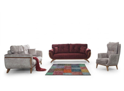Luxus Garnitur Set Sofagarnitur 3+3+1 Sitzer Modern Sofas Sessel  Material Holz