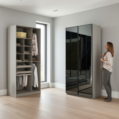 Kleiderschrank Schrank Mehrzweck Kleiderschrank Grau Material Holz Schränke