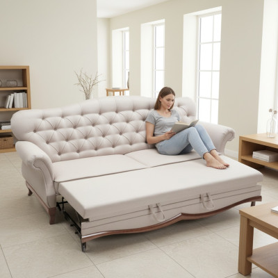 Chesterfield Schlafsofa Sofa mit Bettfunktion Dreisitzer Couch Textil