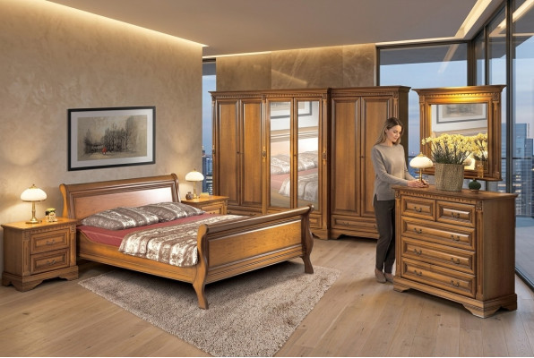 Landhaus Stil Bett 3tlg. mit 2 Nachttischen Holz Möbel Betten Set Braun