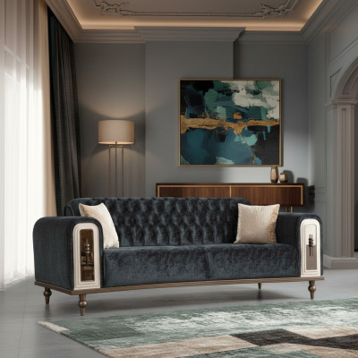 Luxus Dreisitzer Sofa 3 Sitzer Stoff Sofas Design Beige Textil Schwarz