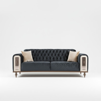 Luxus Dreisitzer Sofa 3 Sitzer Stoff Sofas Design Beige Textil Schwarz