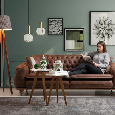 Chesterfield Dreisitzer Braune Couch Polster Möbel Textil Couchen Stoff