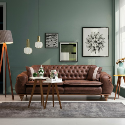 Chesterfield Dreisitzer Braune Couch Polster Möbel Textil Couchen Stoff