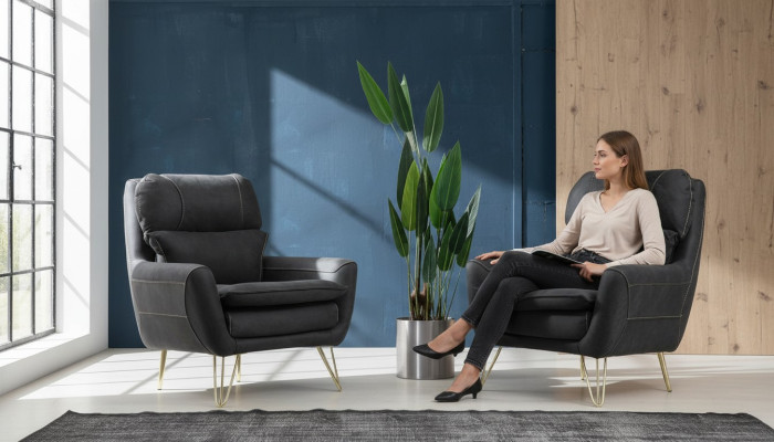 Sessel Sitz Sitzer Design Wohnzimmer Polster Luxus Schwarz Wartezimmer