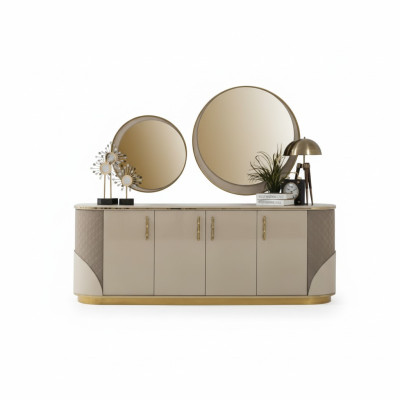 Sideboard 2x Spiegel Wohnzimmer Design Luxus Möbel Konsole Lowboard Beige