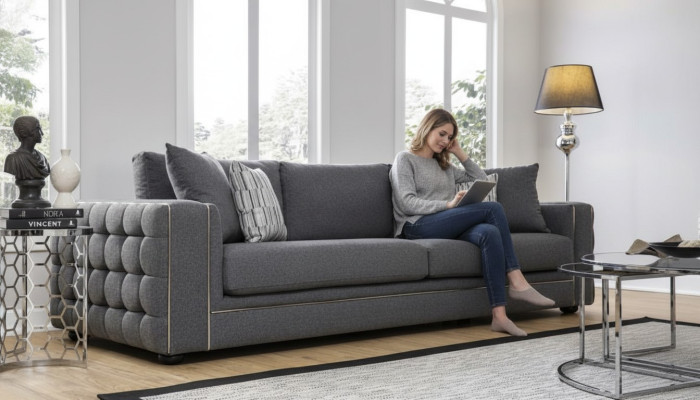 Luxus Wohnzimmer Sofa 2 Sitz Zweisitzer grau Couch Chesterfield Couchen Neu