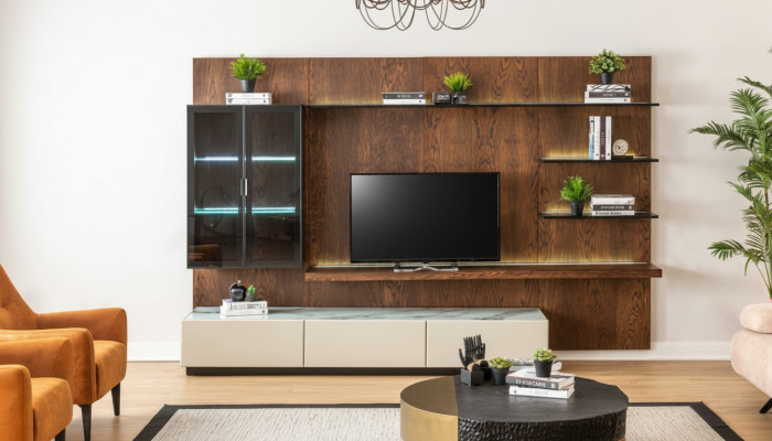 Luxus Wohnwand Schrank Regal Wohnzimmer Vitrine Wohnwände Holz Design