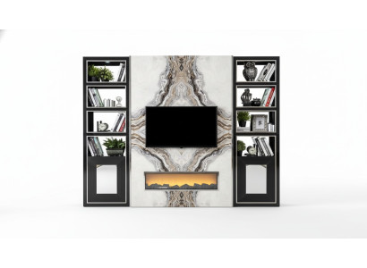 Luxus Wohnwand Wohnzimmer tv Schrank Wände Marmor Imitat Schwarz 270cm