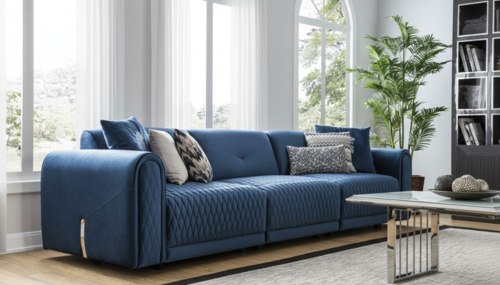 Luxus Sofa 4 Sitzer Wohnzimmer Modernes Design Blau Sofas Leder Couchen Neu
