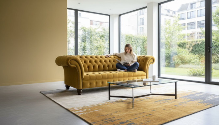 Chesterfield 3 Sitzer Designer Sofa Couch Polsterung Sofas Couches Stoff