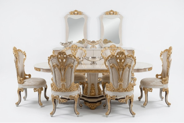 Luxus Couch Möbel Esstisch Barock Essgarnitur Gruppe Tisch + 6x Stuhl