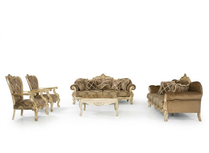 Exklusive Sofagarnitur in beiger Farbe im Barock-Rokoko-Stil 3 + 3 + 1 + 1 + Couchtisch