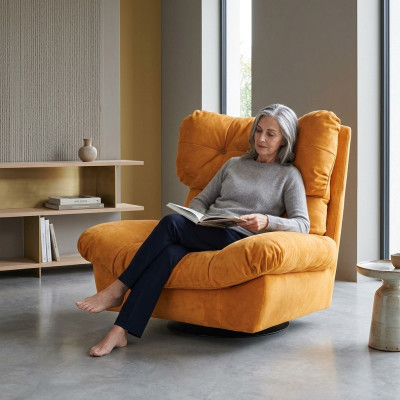 Design Sessel Drehbarer 1-Sitzer Gelb Gepolstert Ohren Polsterung 1er