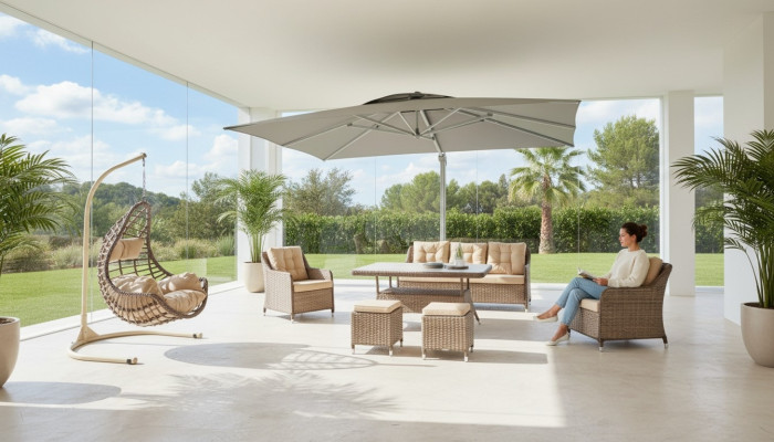 Moderne Gartenmöbel Tisch Sessel Hocker Veranda Sofa Garnitur 6tlg. Neu