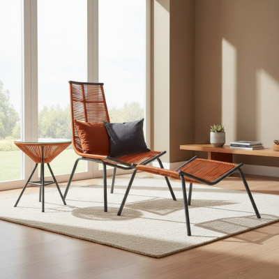 Modern Set für Ihren Garten Besteht aus Sessel Hocker und Beistelltisch