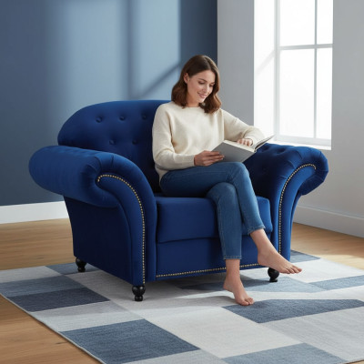 Blauer Sessel Chesterfield Einsitzer Couch Sofa Blau Lehnstuhl Möbel