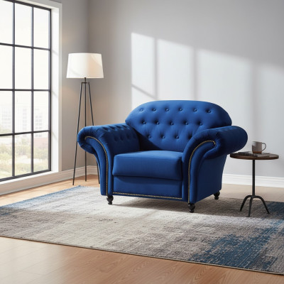Blauer Sessel Chesterfield Einsitzer Couch Sofa Blau Lehnstuhl Möbel