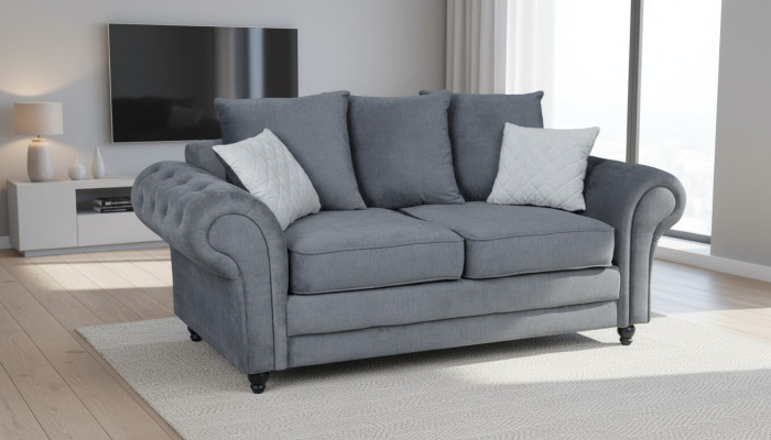 Graue Chesterfield Couch Polster Möbel Stoff Couchen Sofas Zweisitzer