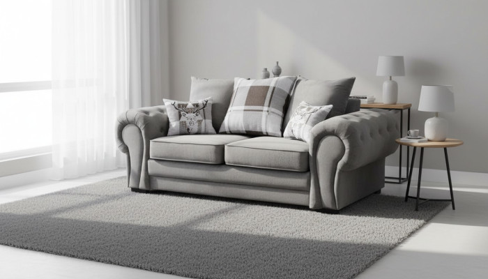 Graue Chesterfield Couch Polster Möbel Stoff Couchen Sofas Design Textil