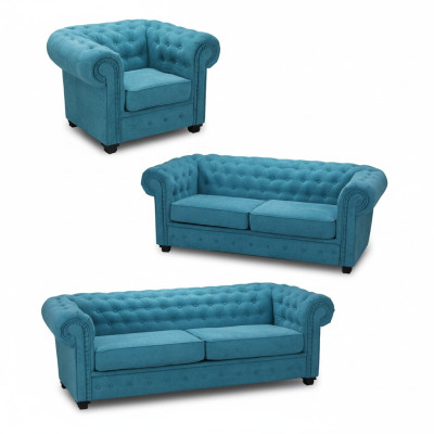 Chesterfield Sofagarnitur Couch Polster Möbel Set Garnitur 3+2+1 Turkis