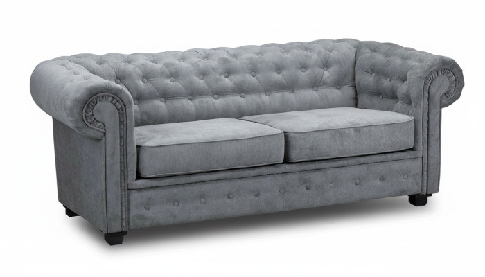 Graue Chesterfield Couch Polster Möbel Zweisitzer Couchen Sofas Stoff Textil