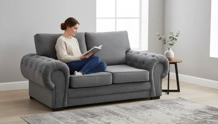 Graue Wohnzimmer Couch Polster Möbel Zweisitzer Couchen Sofas Stoff Textil