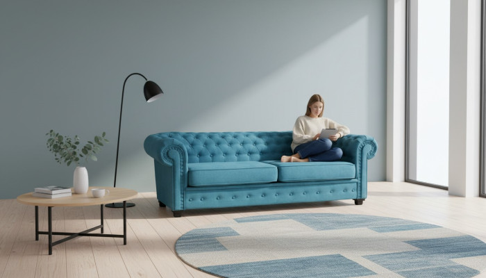 Dreisitzer Couch Textil Turkis Sofa Polster Möbel Einrichtung Sofas Couchen
