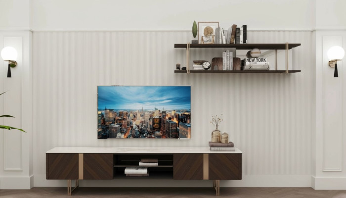 Moderne Wohnwand Wohnzimmer Regal Schrank Wohnwände TV-Ständern Braun
