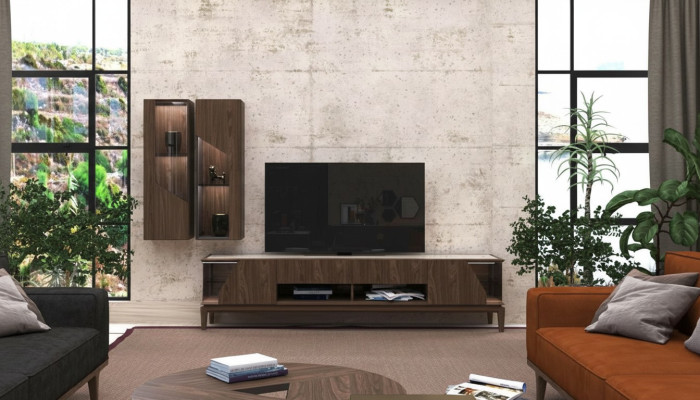 Wohnzimmermöbel Wohnwand Hängeregale Sideboard Braun Luxus Holzmöbel