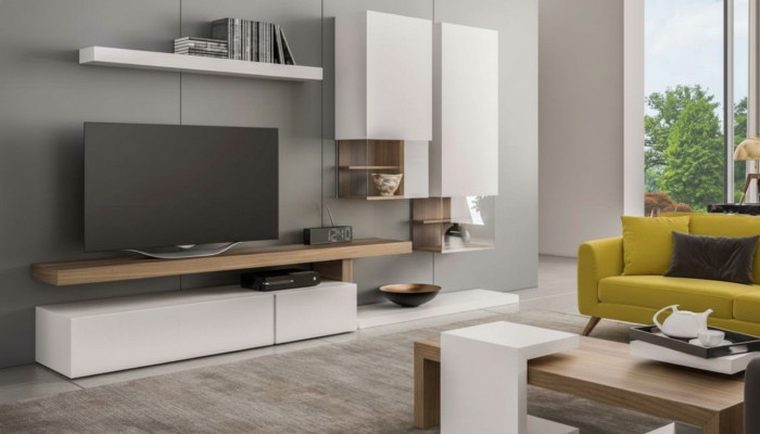 Weiße Wohnwand Möbel Moderne Hängeschränke Wandregale TV-Ständer Sideboard