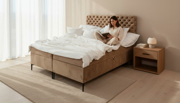 Brauner Chesterfield Doppelbett Luxus Boxspringbett Schlafzimmer Betten