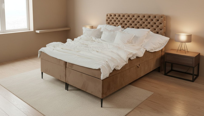 Brauner Chesterfield Doppelbett Luxus Boxspringbett Schlafzimmer Betten
